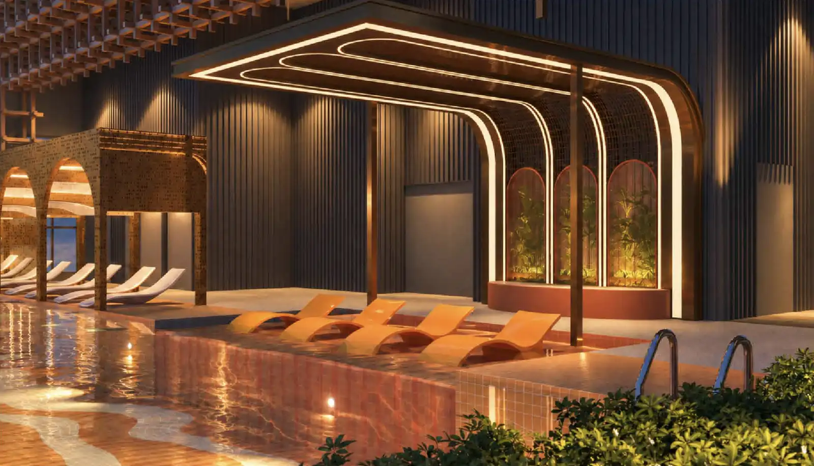 Artist’s impression of the Sunlit Pool deck on Level 50 at Maba Suitez